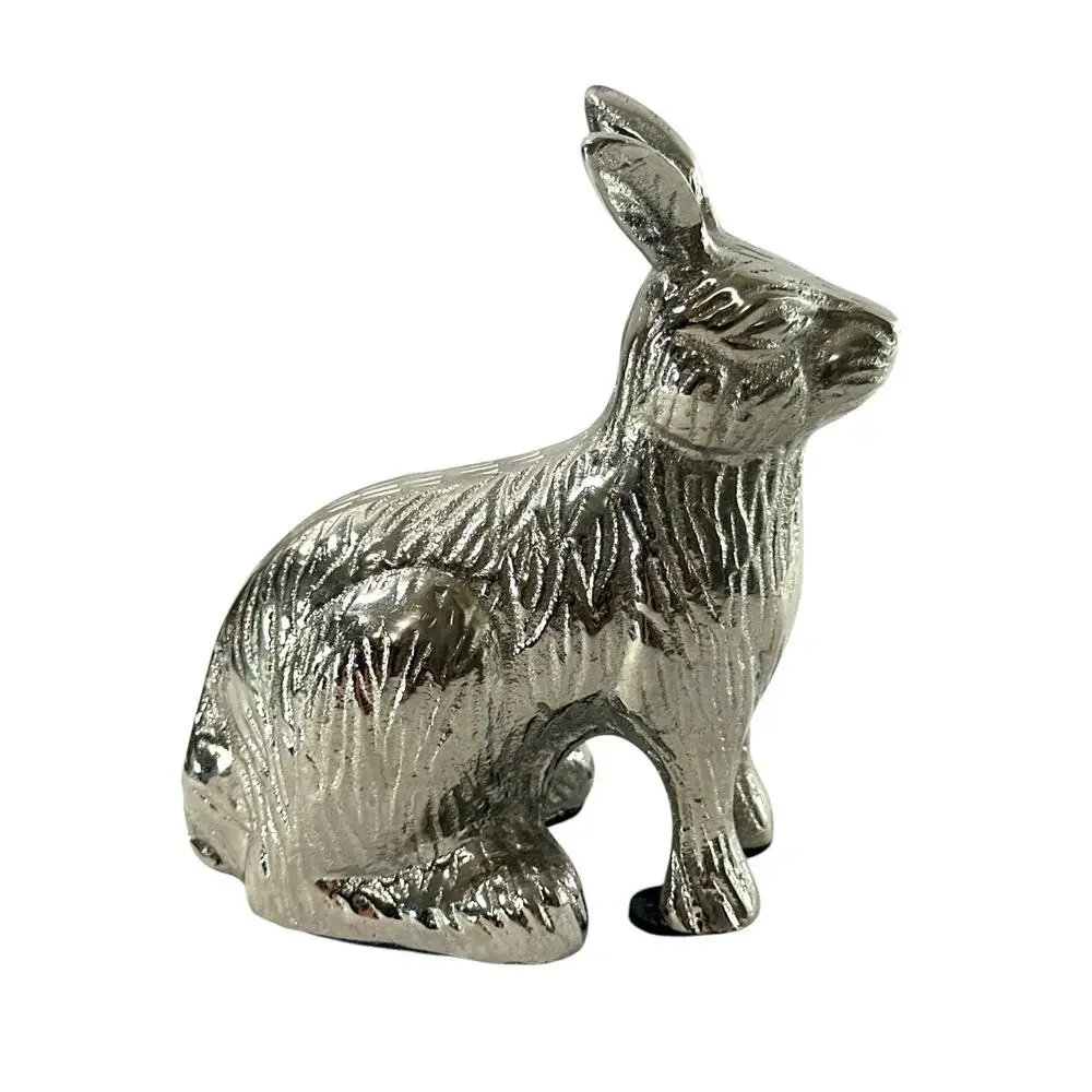 Cast Aluminum Rabbit Hare Figurine Silver Metal Sculpture 4.5”